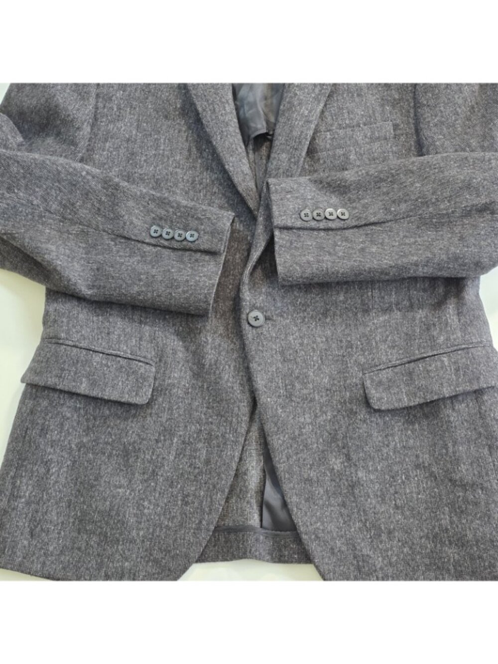 Bar III Slim Fit Blazer Men 42R Heathered Charcoal Gray Wool Textured Macys Edgy - Picture 12 of 16